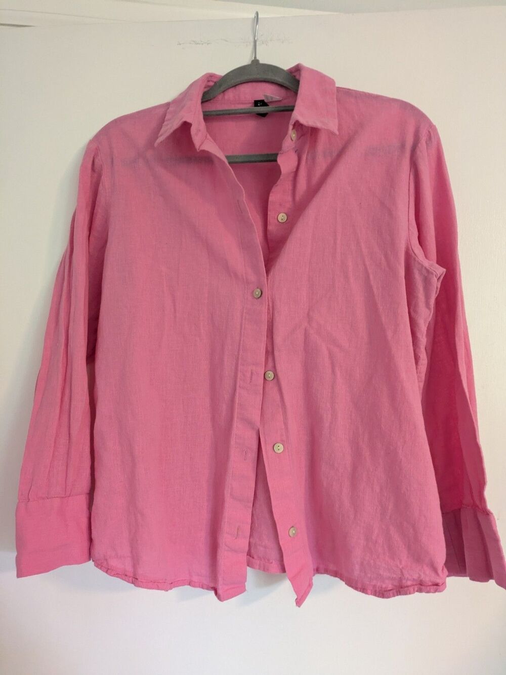 H&M HM Linen Blend Button Down Shirt XS Pink Oversized Lagenlook Beach Coverup - Picture 9 of 9